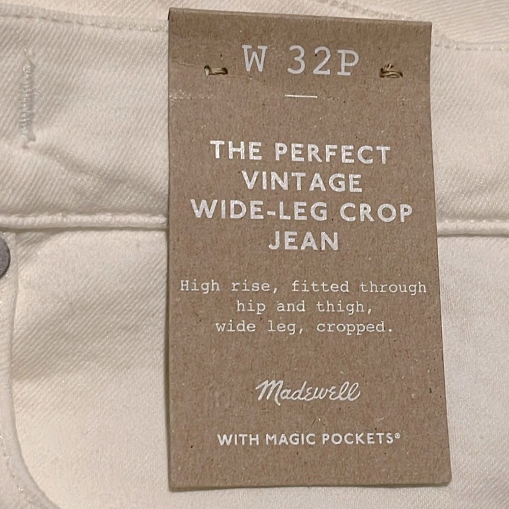 Madewell NWT Petite Perfect Vintage Wide Leg Crop Jeans Size 32P High Rise White - Picture 11 of 11